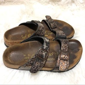 Papillo Birkenstock bronze floral sandals 35